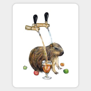 Baby capybara taking cider shower Sticker